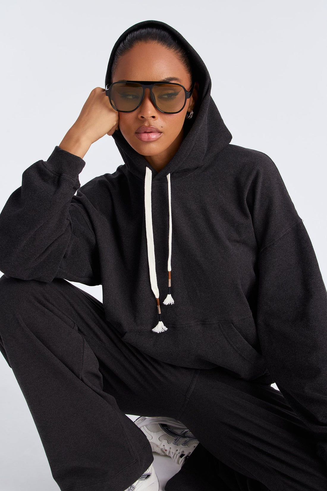 Allie Butter Ribbed Lounge Hoodie - Black
