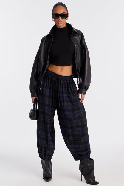 Jolene Plaid Barrel Pant - Navy