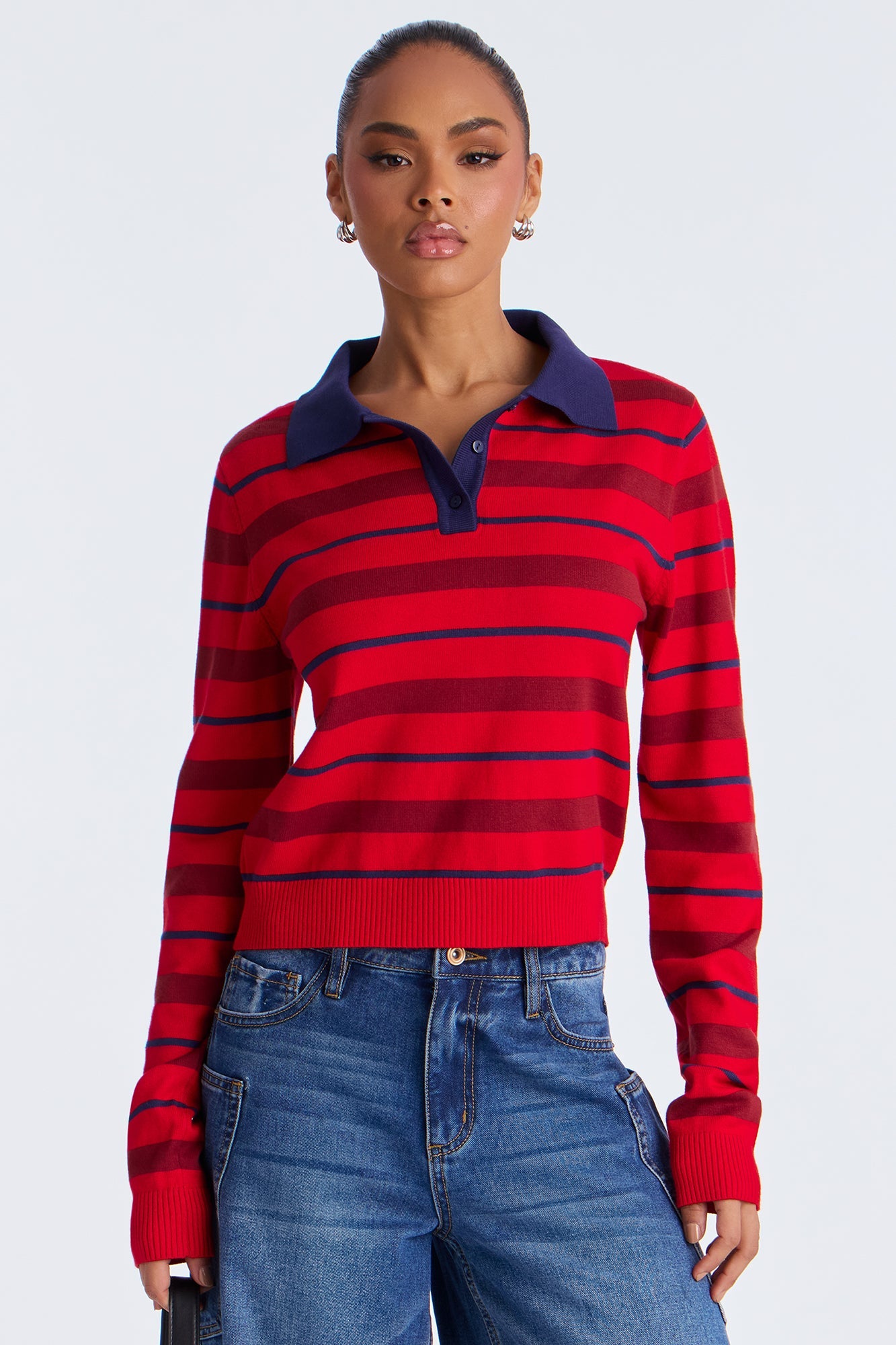 Justine Striped Polo Sweater - Red/combo