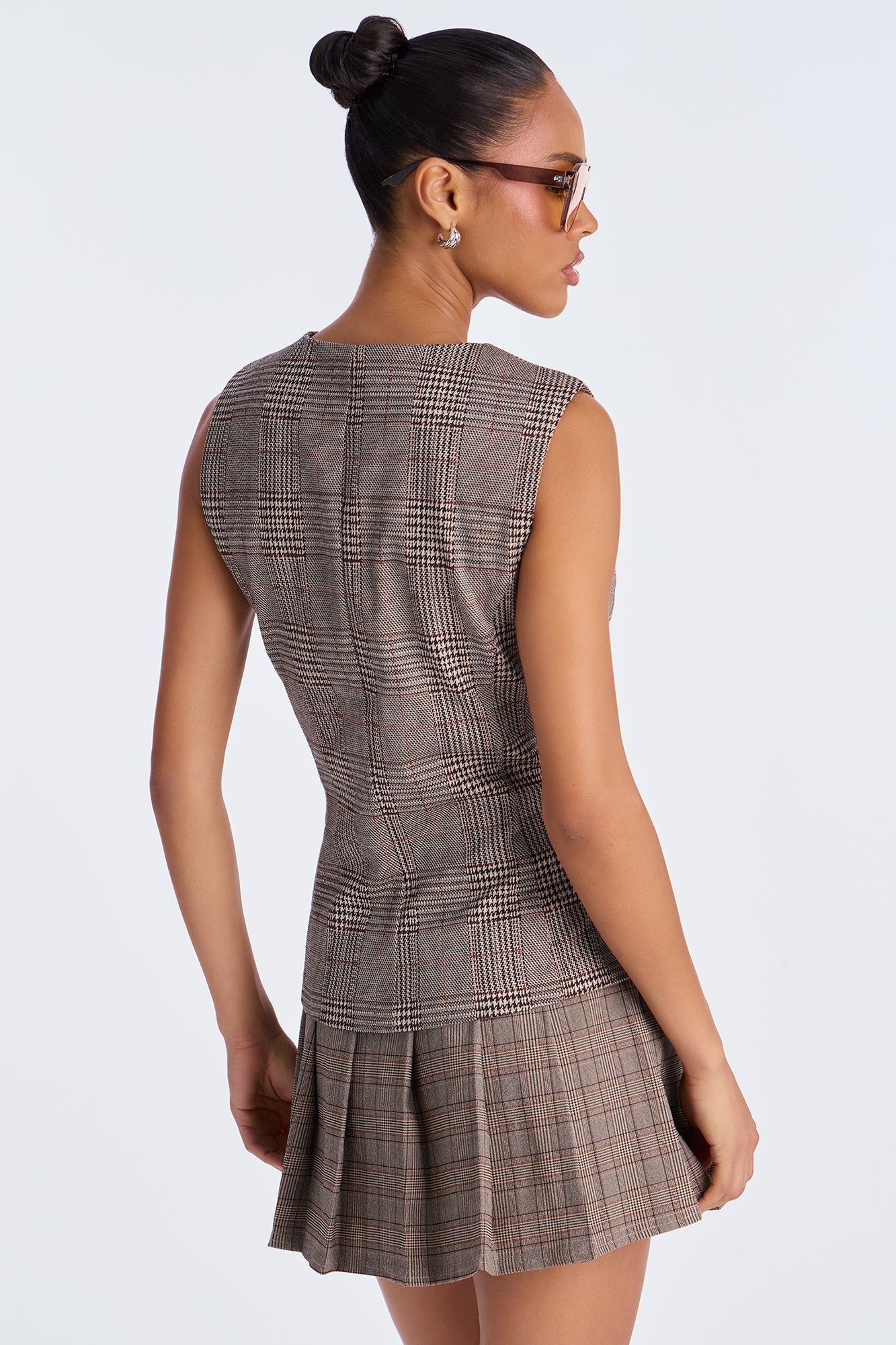 Be My Guest Houndstooth Vest - Taupe/combo