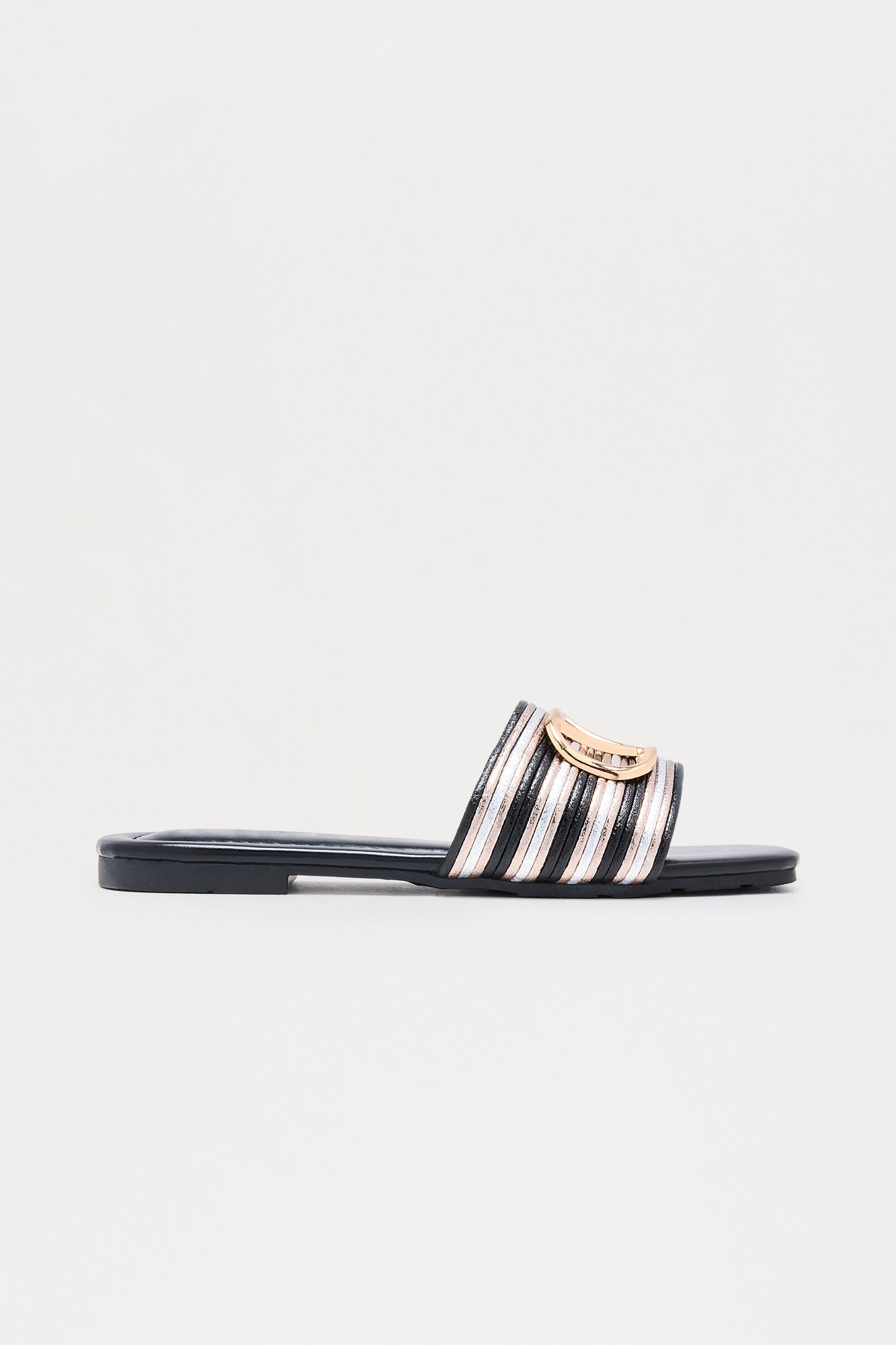 Lavish Hardware Slip On Sandals - Black