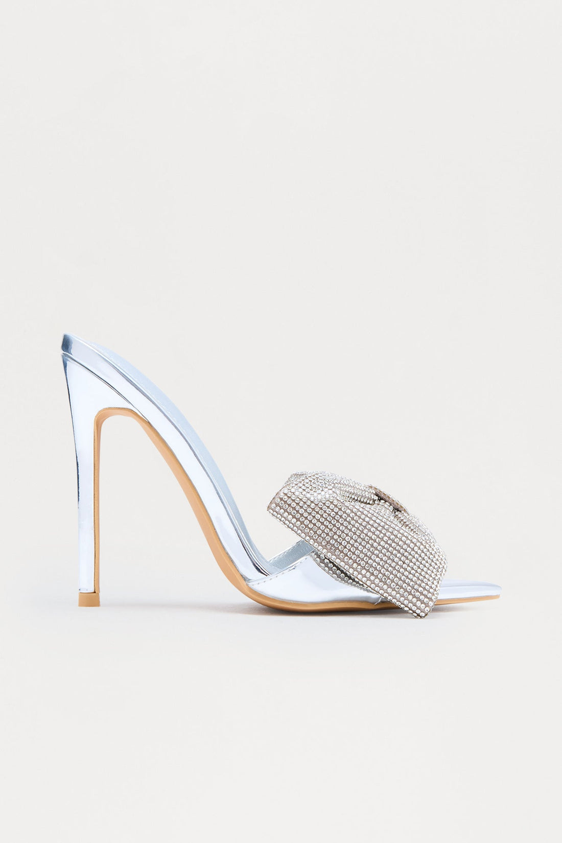 Dua Rhinestone Bow Stiletto Heels - Silver