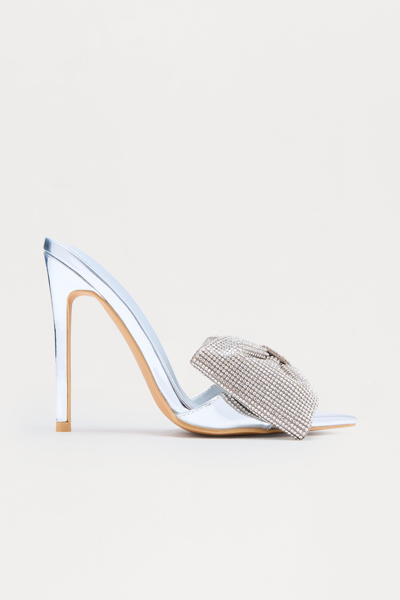 Dua Rhinestone Bow Stiletto Heels - Silver