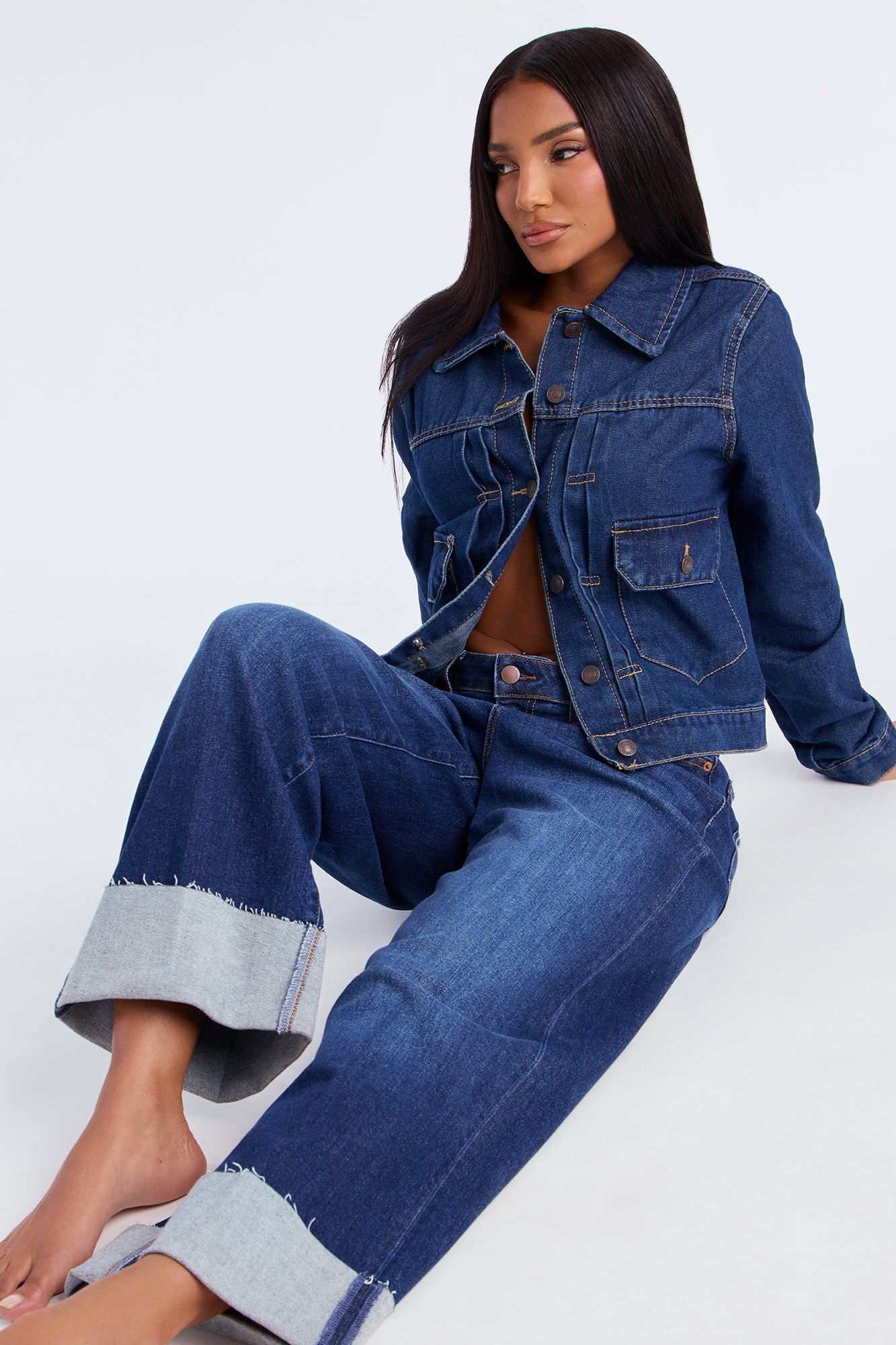 Big Deal Cuffed Wide Leg Jeans - Dark Wash