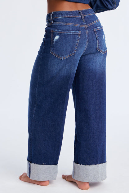Big Deal Cuffed Wide Leg Jeans - Dark Wash