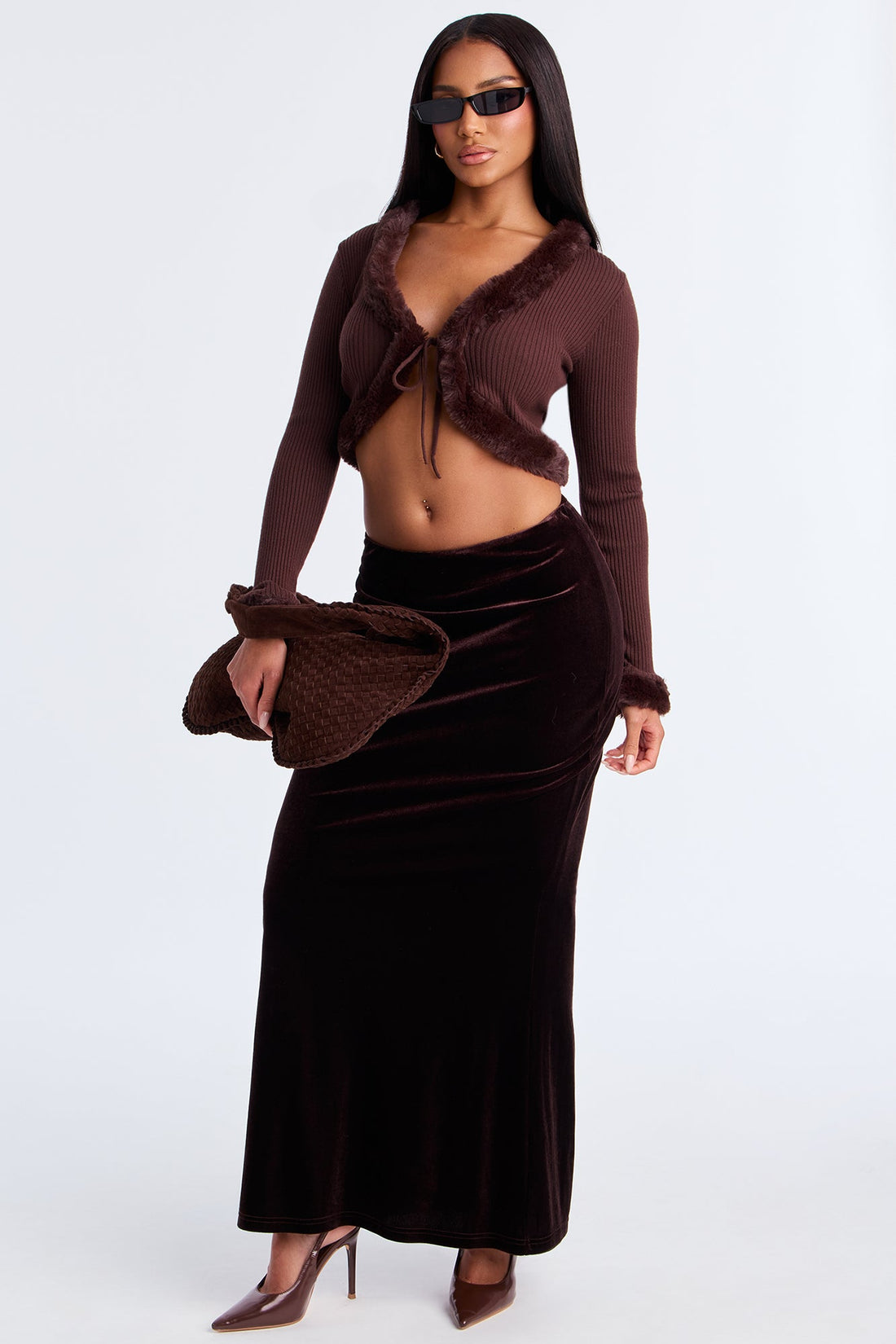 Cute Thing Faux Fur Trim Cardigan - Chocolate