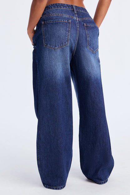 Roundabout Barrel Leg Jeans - Dark Wash