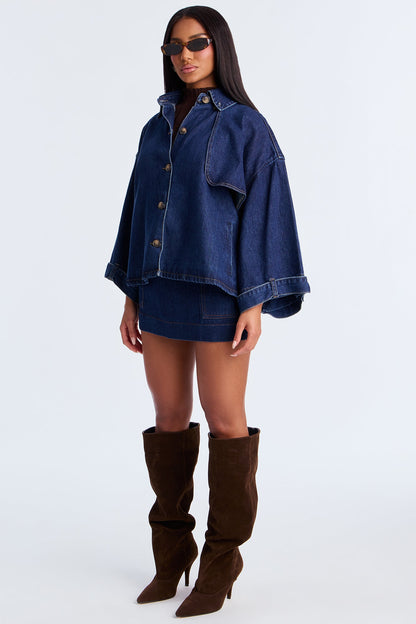 Lady In Waiting Denim Trench Coat - Dark Wash