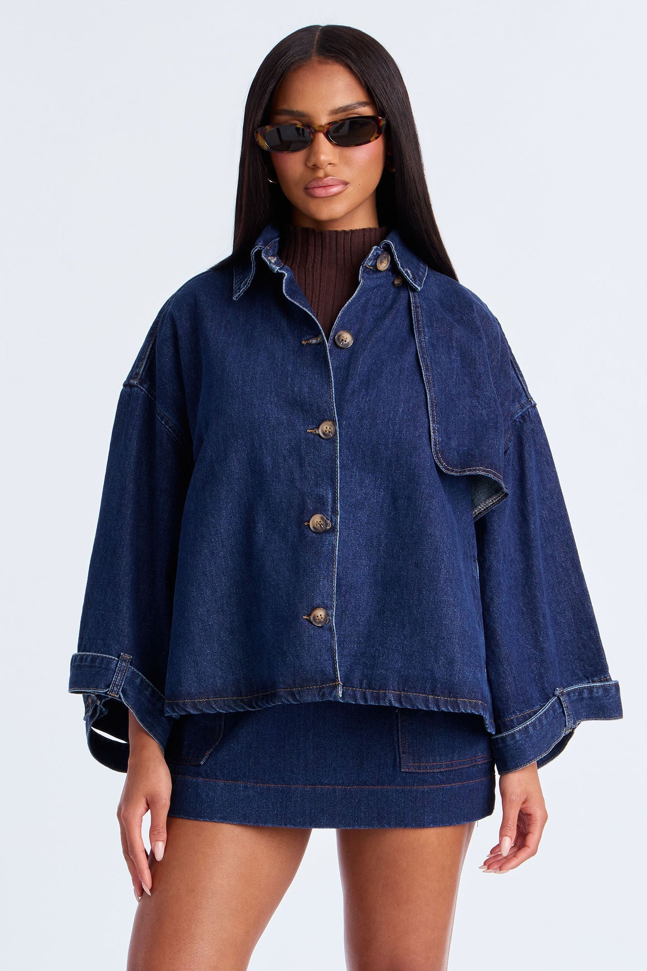 Lady In Waiting Denim Trench Coat - Dark Wash