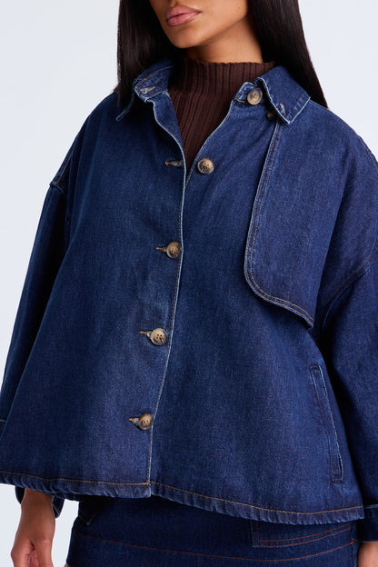 Lady In Waiting Denim Trench Coat - Dark Wash