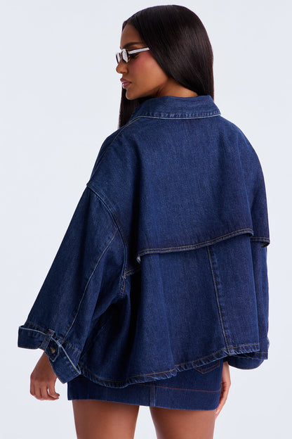 Lady In Waiting Denim Trench Coat - Dark Wash