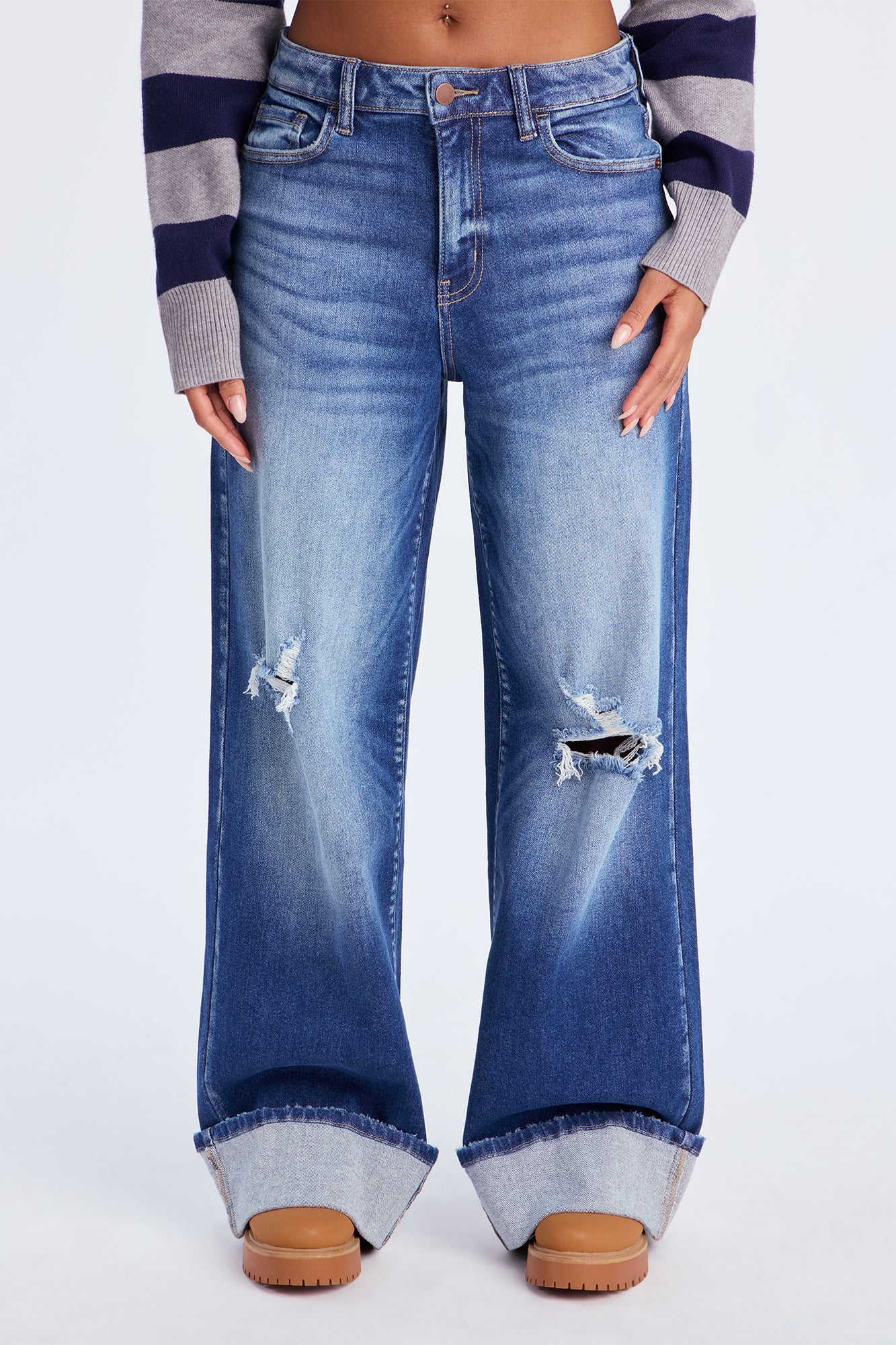 California Cuffed Wide Leg Jeans - Dark Wash