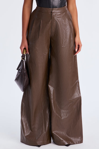 Vera Wide Leg Faux Leather Pant 33 - Chocolate