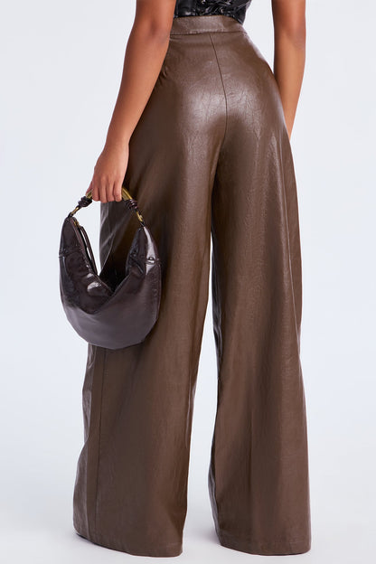 Vera Wide Leg Faux Leather Pant 33 - Chocolate
