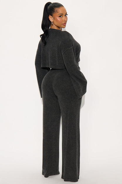 Makayla Waffle Pant Set - Charcoal
