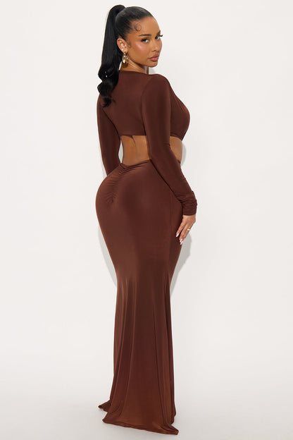Groupie Love Cut Out Maxi Dress - Brown