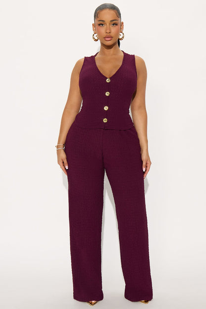 Cecilia Textured Vest Pant Set - Plum