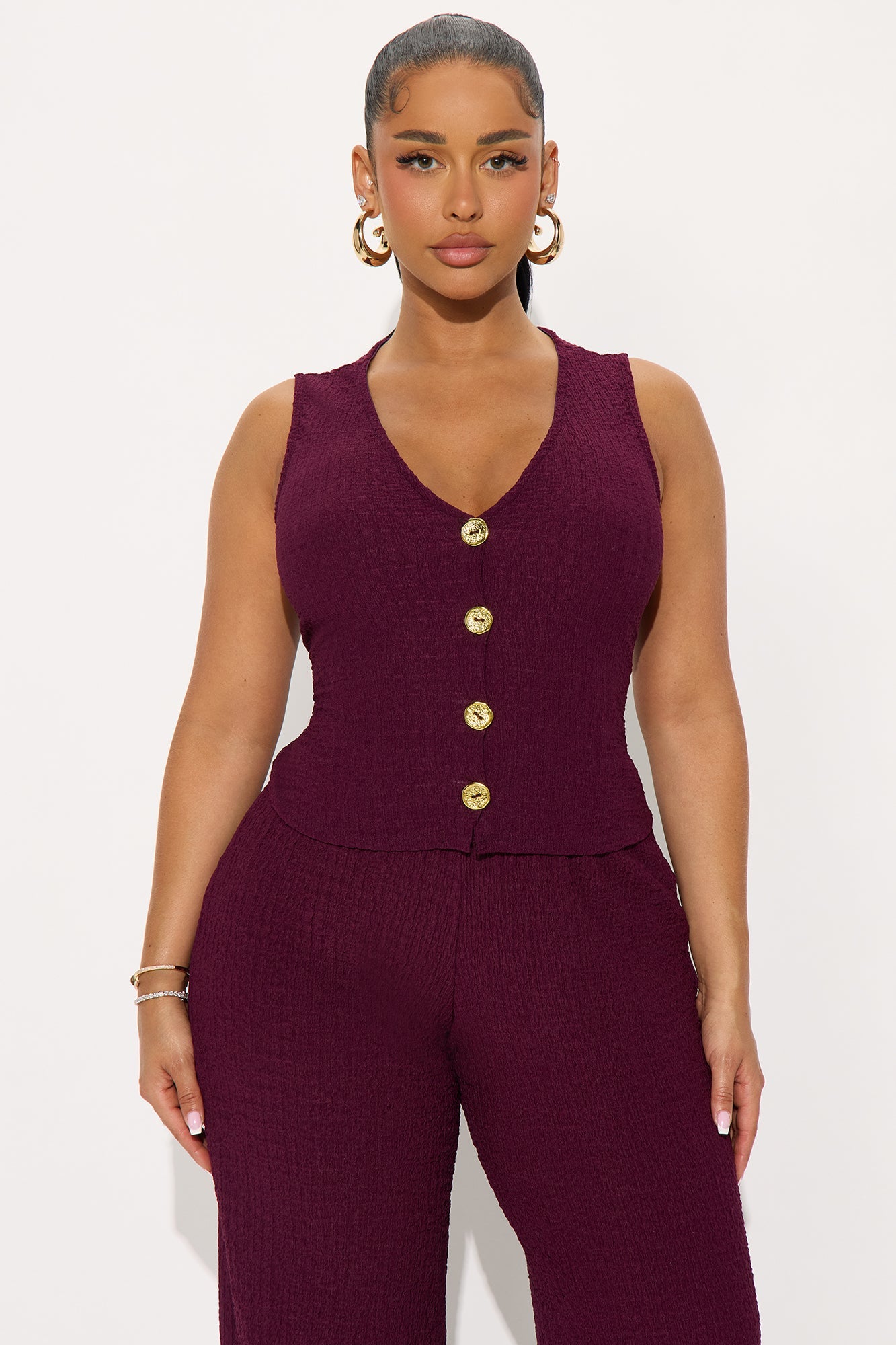 Cecilia Textured Vest Pant Set - Plum