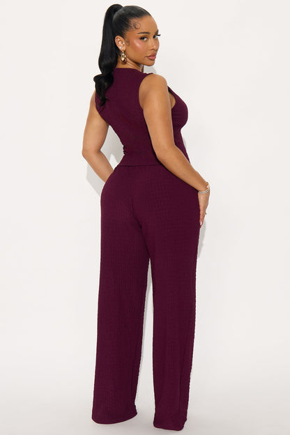 Cecilia Textured Vest Pant Set - Plum
