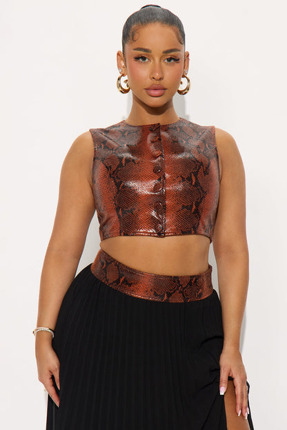 Trinity Snake Print Faux Leather Chiffon Skirt Set - Black/combo