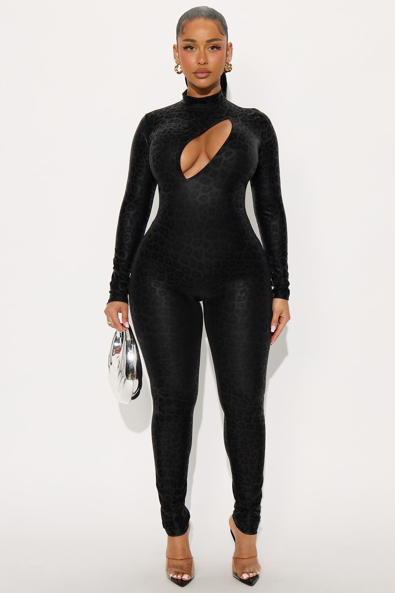 Evelyn Cutout Leopard Jumpsuit - Black