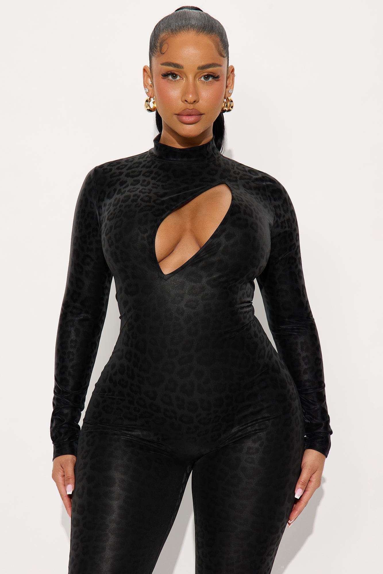 Evelyn Cutout Leopard Jumpsuit - Black