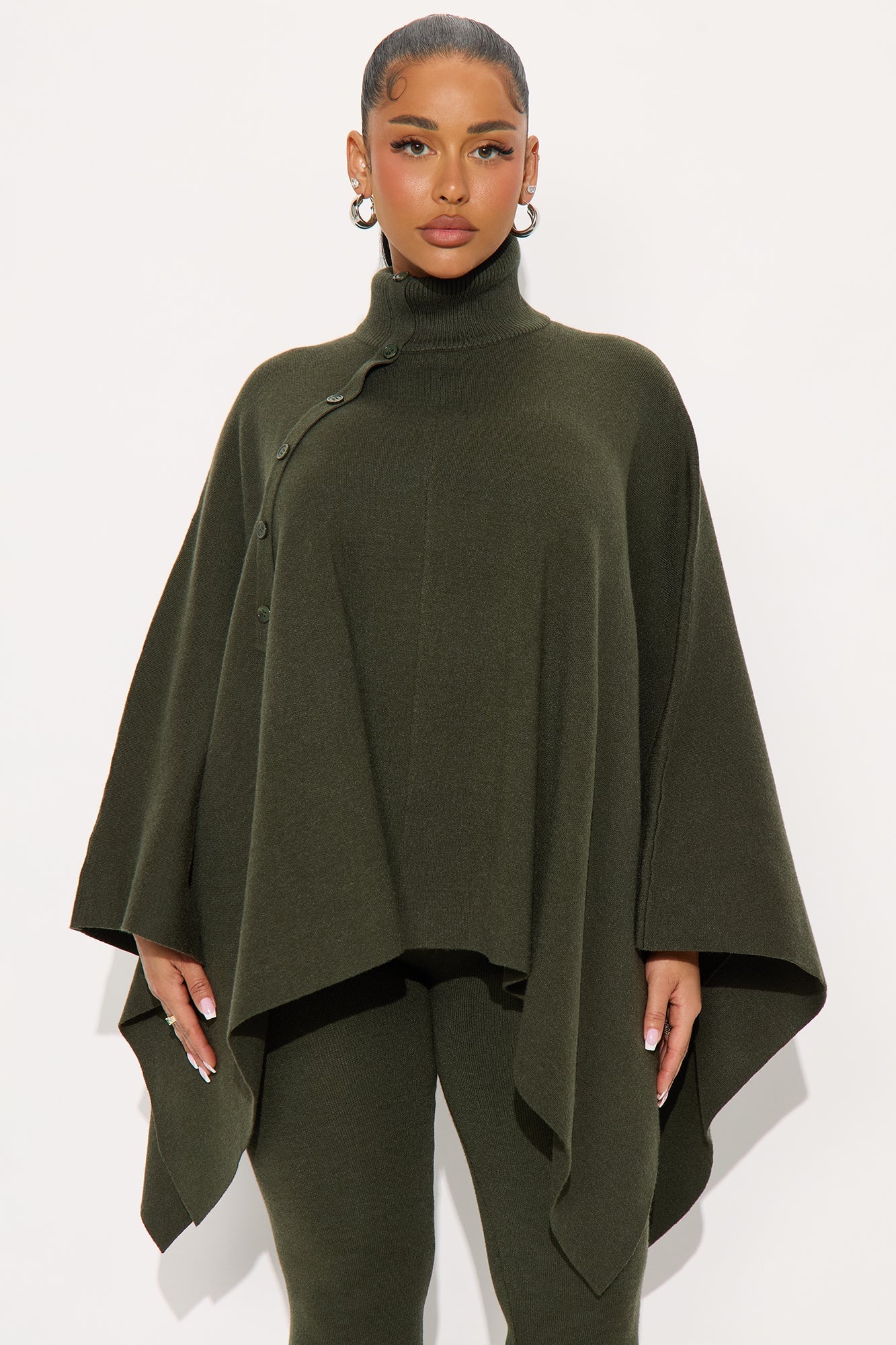 Weekend Rebel Poncho Sweater Pant Set - Olive