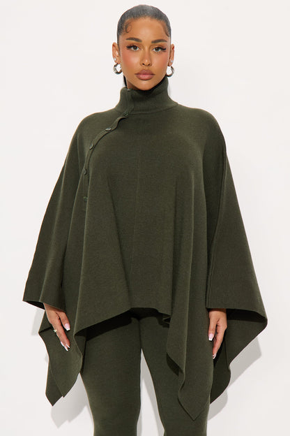 Weekend Rebel Poncho Sweater Pant Set - Olive