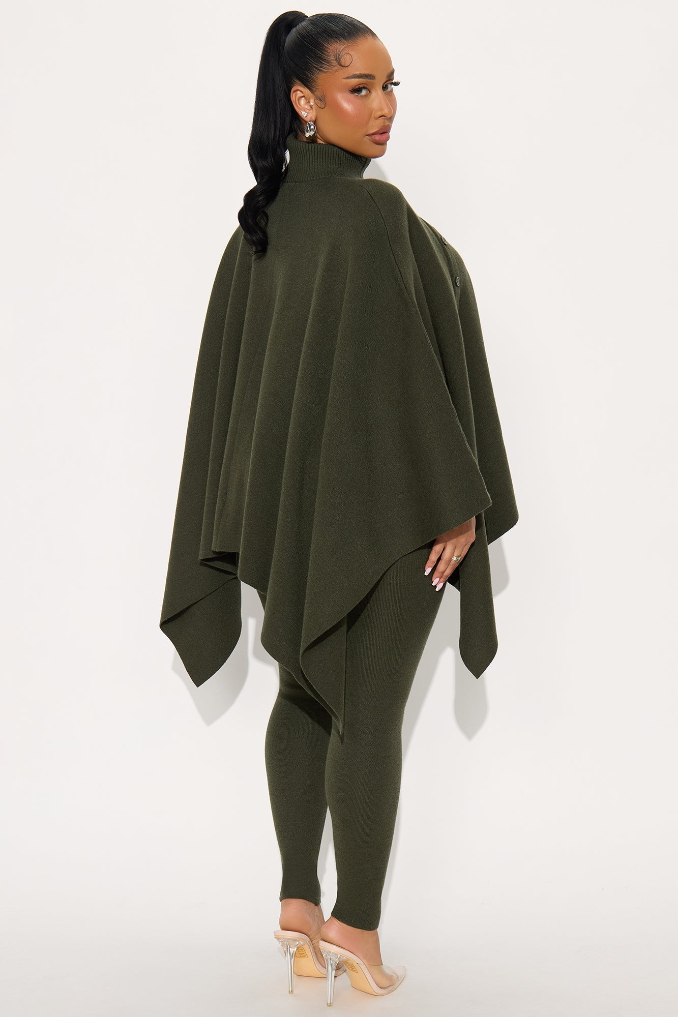 Weekend Rebel Poncho Sweater Pant Set - Olive
