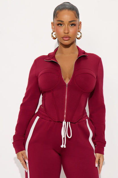 Victory Lap Scuba Pant Set - Burgundy