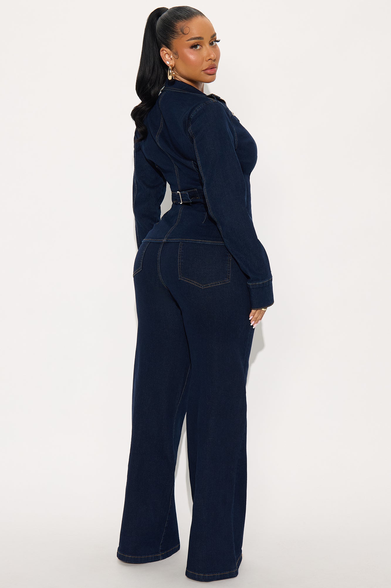 Brooke Puff Sleeve Jacket Denim Pant Set - Dark Wash