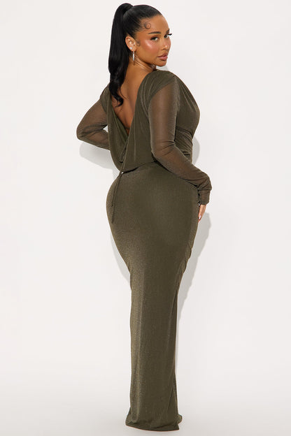 Sleek Sis Glitter Maxi Dress - Olive