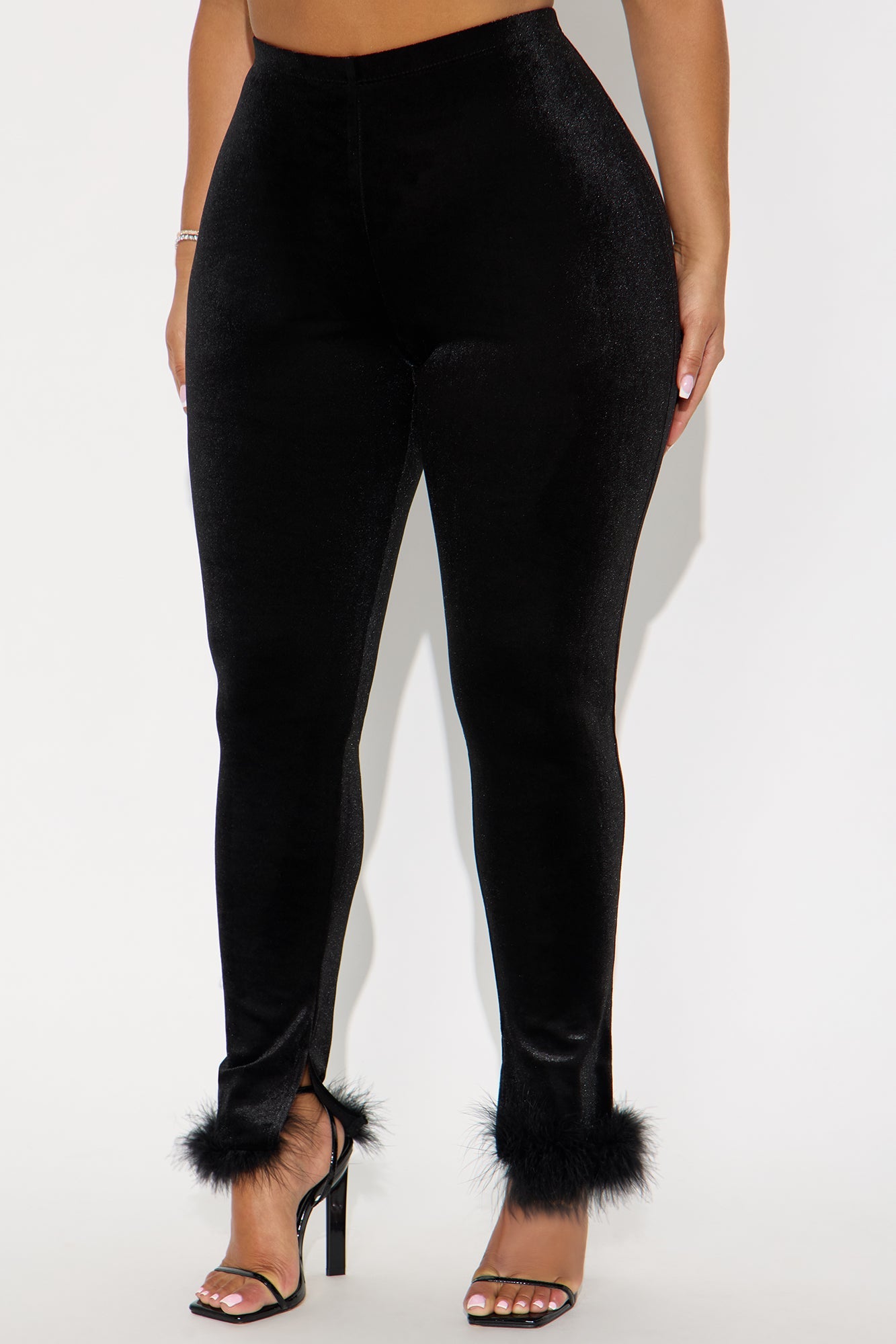 Steal The Night Fur Trim Velvet Legging - Black