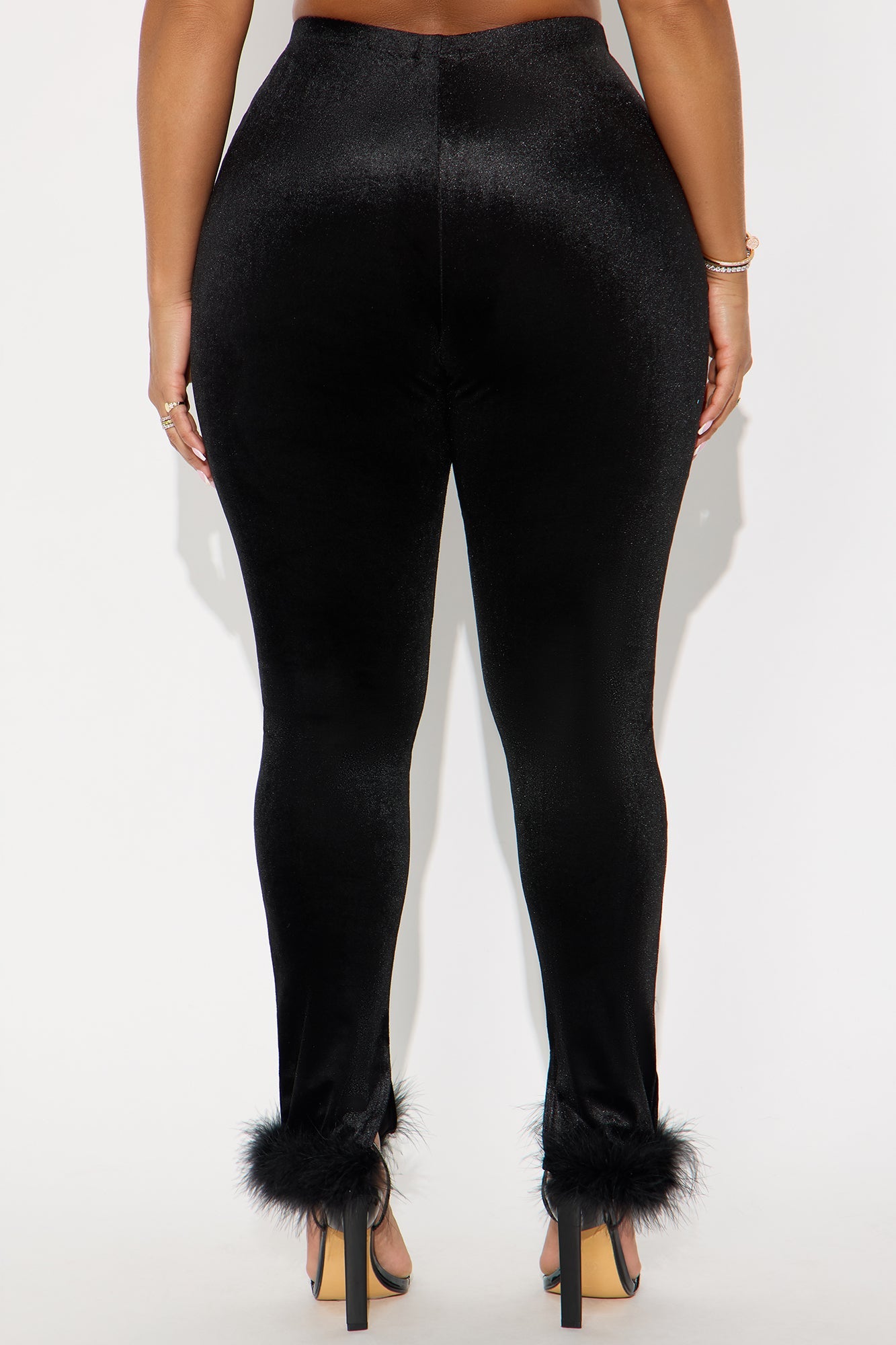 Steal The Night Fur Trim Velvet Legging - Black