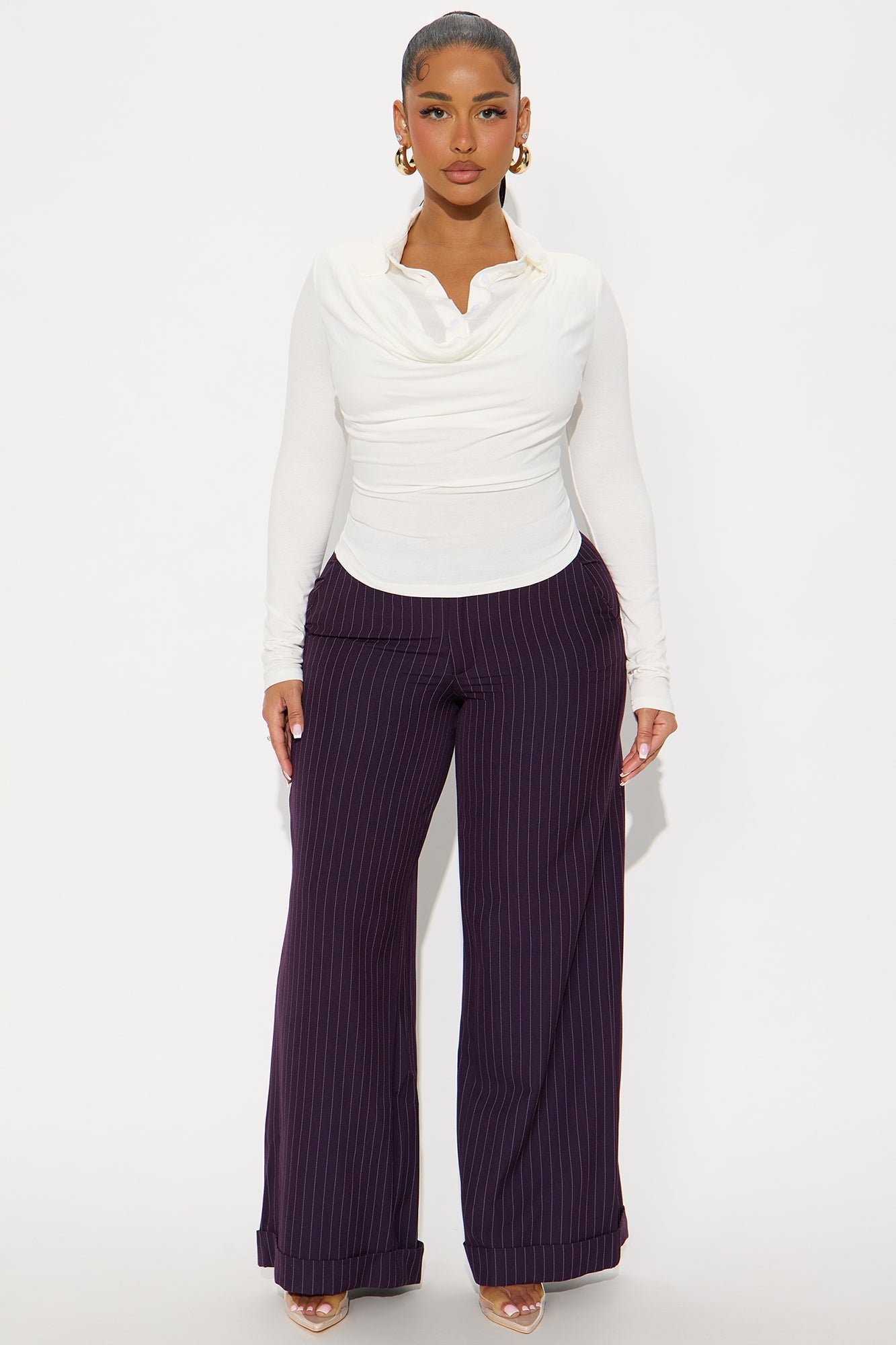 Glinda Long Sleeve Draped Top - Ivory