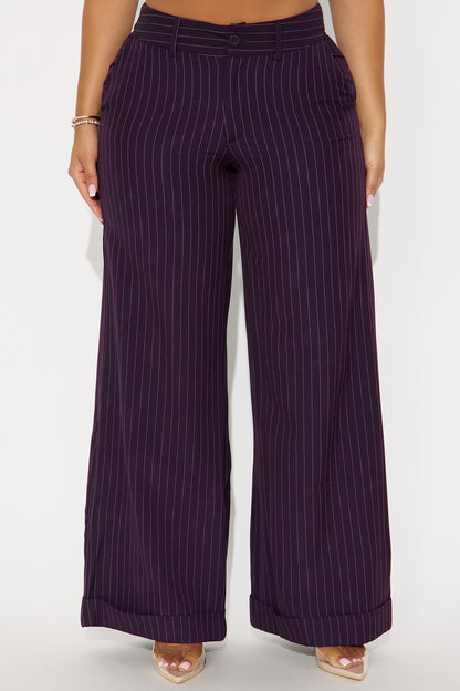 Bossed Up Cuffed Pinstripe Trouser Pant 32″ - Plum