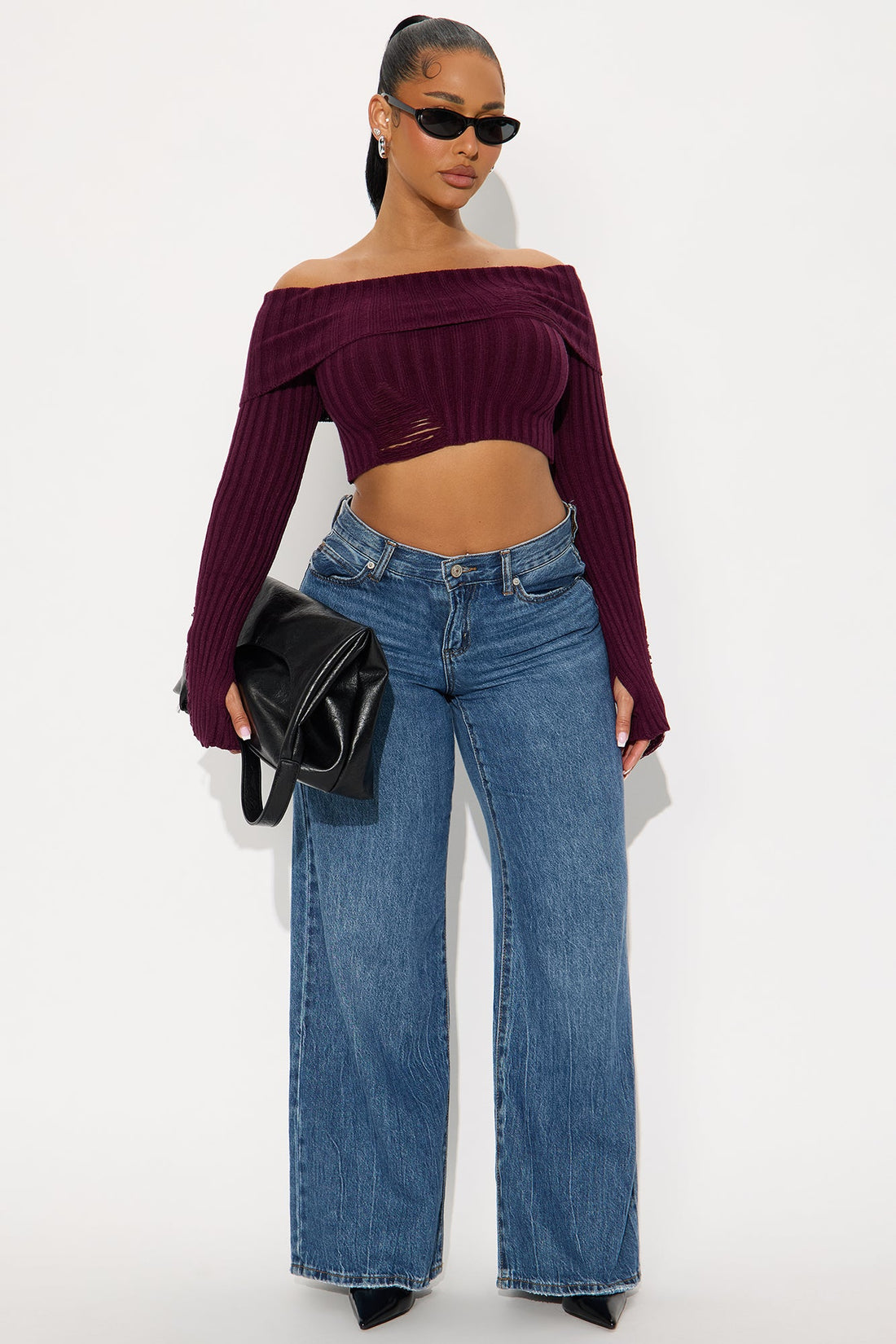 Manifest It Ribbed Off Shoulder Sweater - Plum