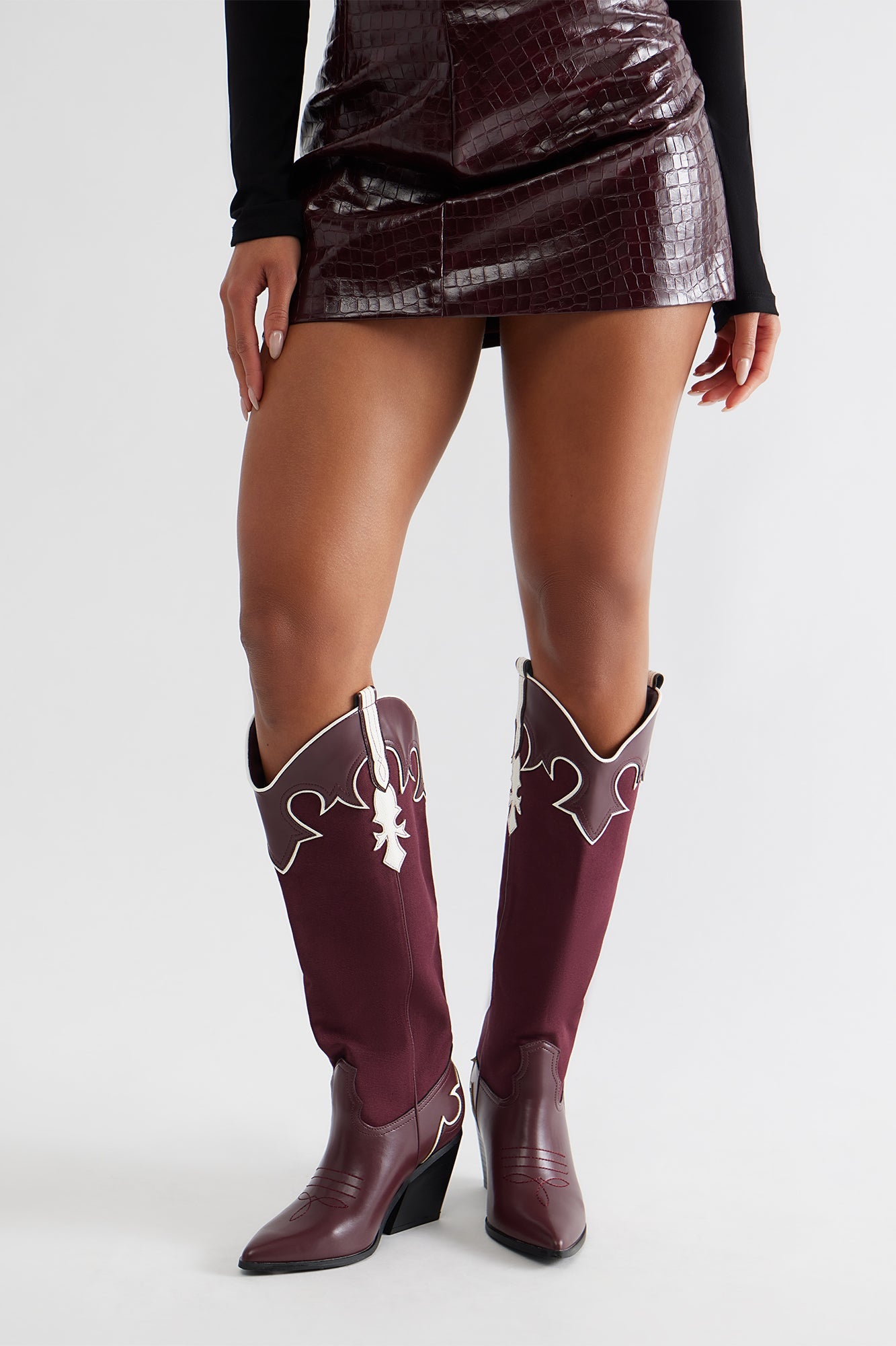 Stapleton Knee High Cowboy Boots - Burgundy