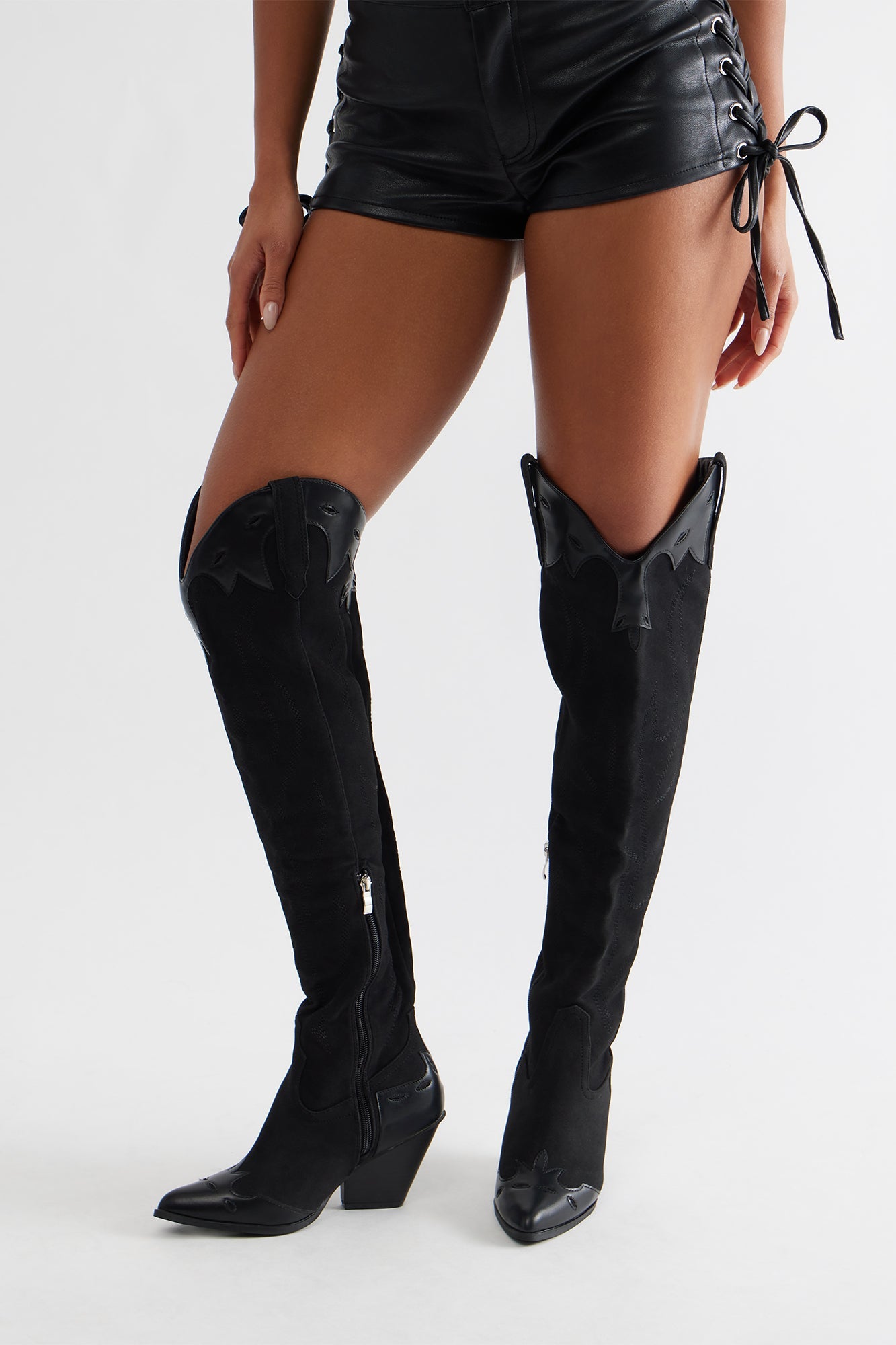 Westend Faux Suede Cowboy Boots - Black