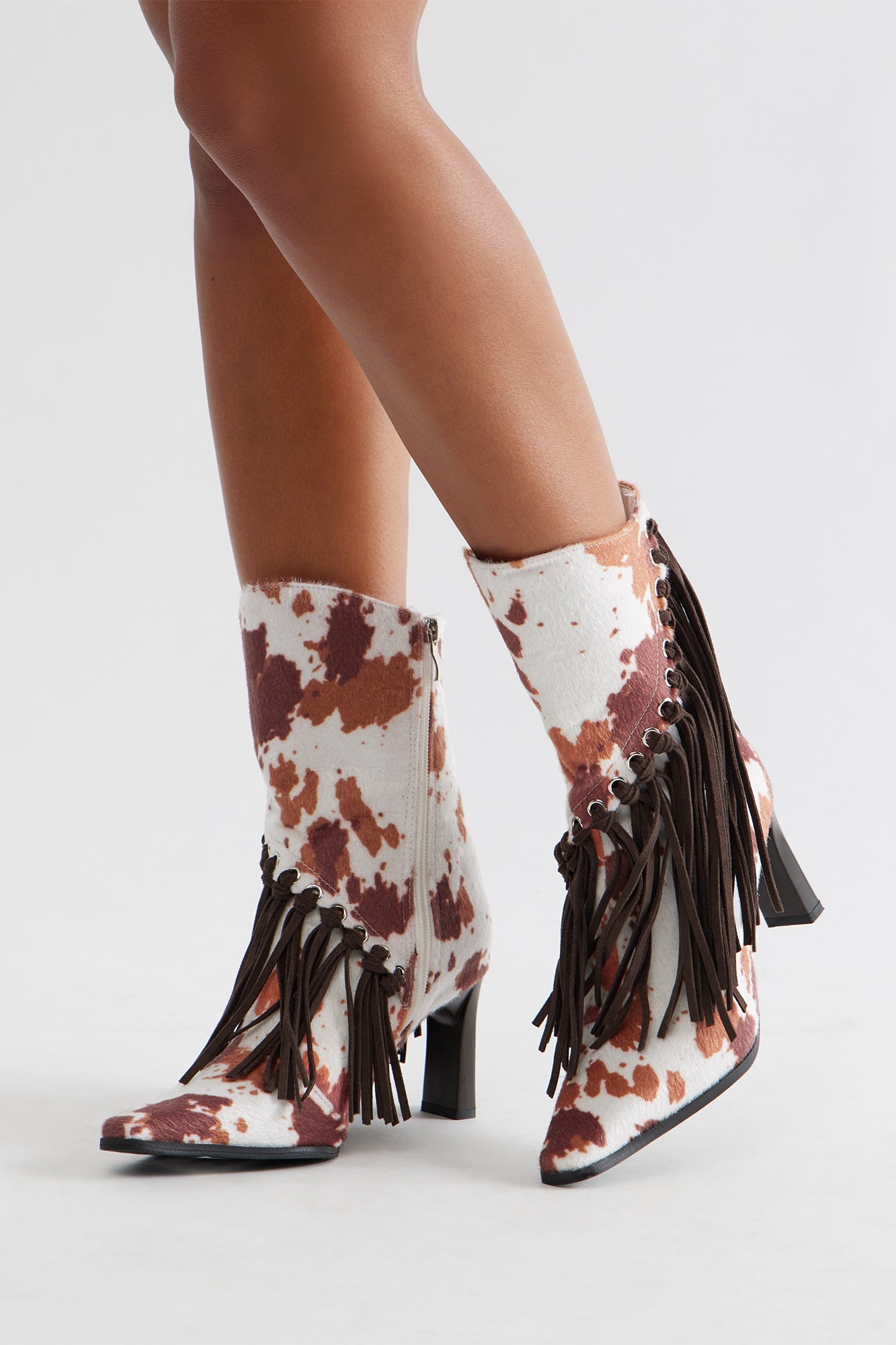 Dolly Fringe Booties - Brown/combo