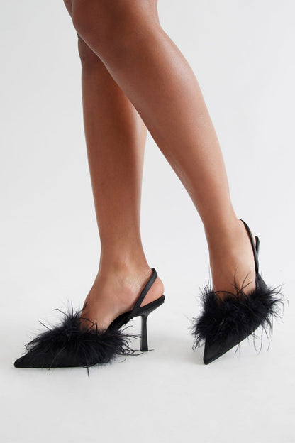 Eli Feather Slingback Pumps - Black