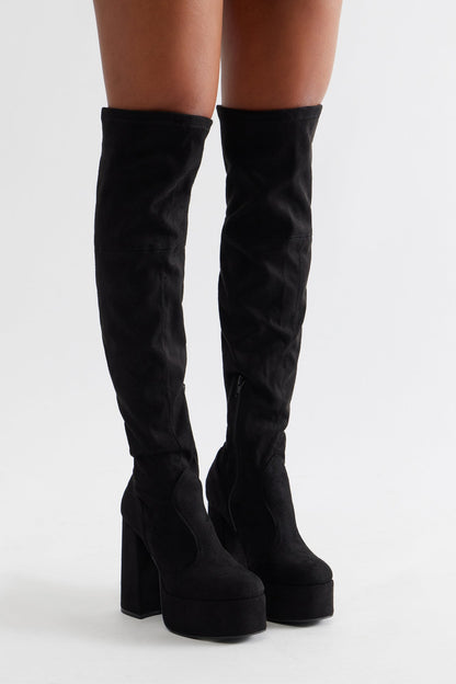 Winna Platform Thigh High Boots - Black
