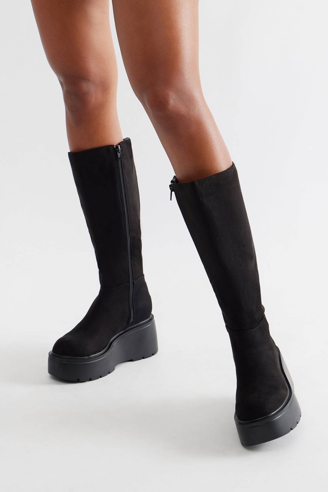 Timmie Knee High Platform Boots - Black/Black