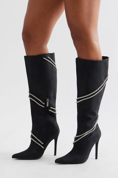 Brant Rhinestone Trim Boots - Black