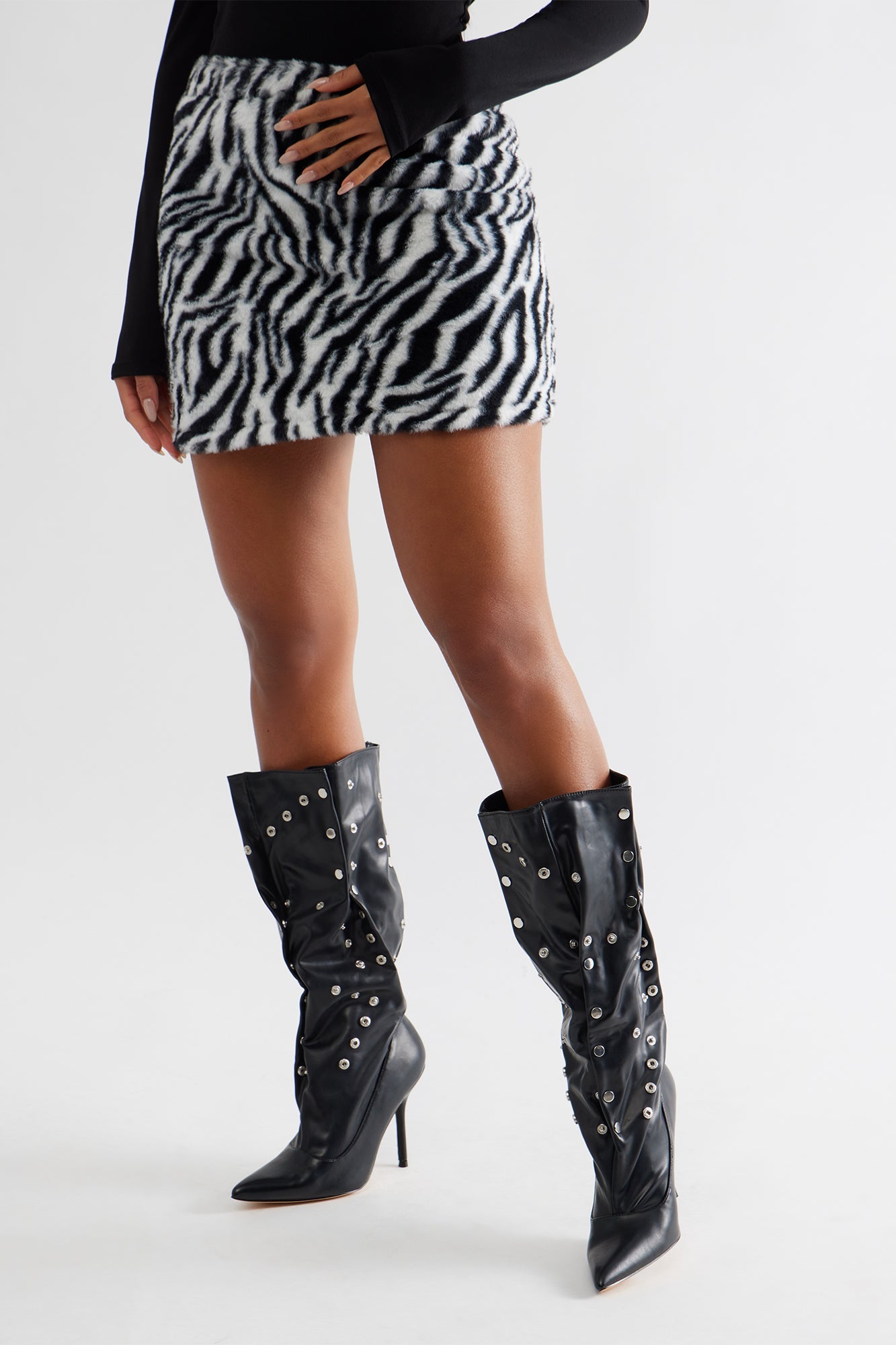 Trigger Grommet Stiletto Boots - Black