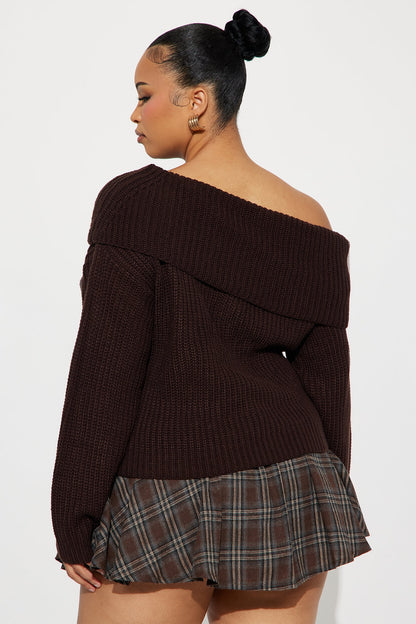 You Wish One Shoulder Sweater - Chocolate