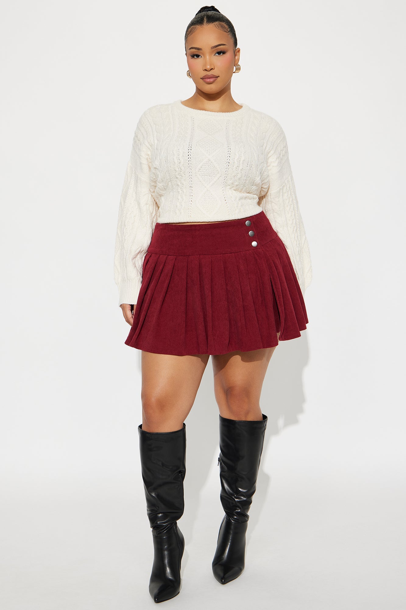 Selene Corduroy Pleated Mini Skirt - Wine