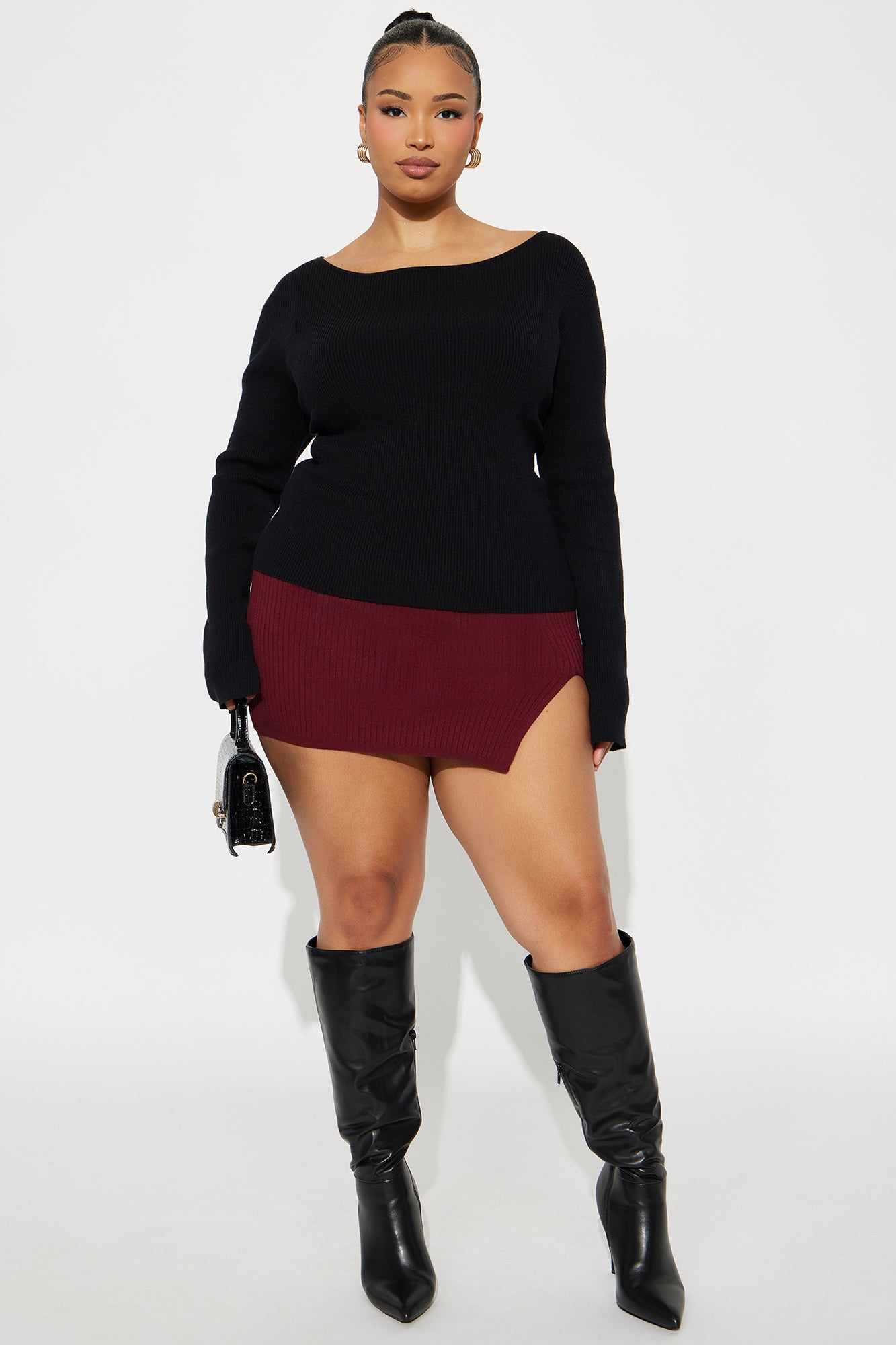 Stella Slit Mini Skirt - Burgundy