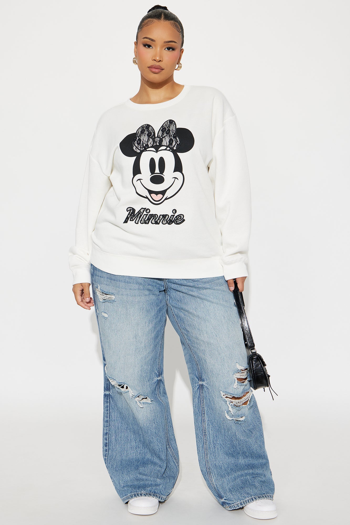 Minnie Mouse Lace Fleece Crew Neck Sweatshirt - Cream