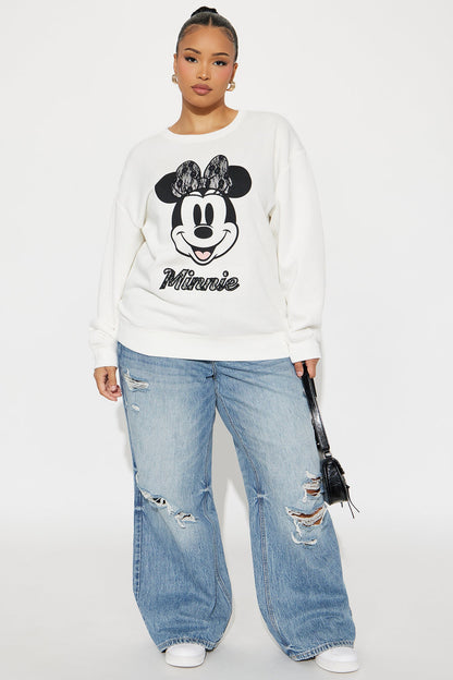 Minnie Mouse Lace Fleece Crew Neck Sweatshirt - Cream
